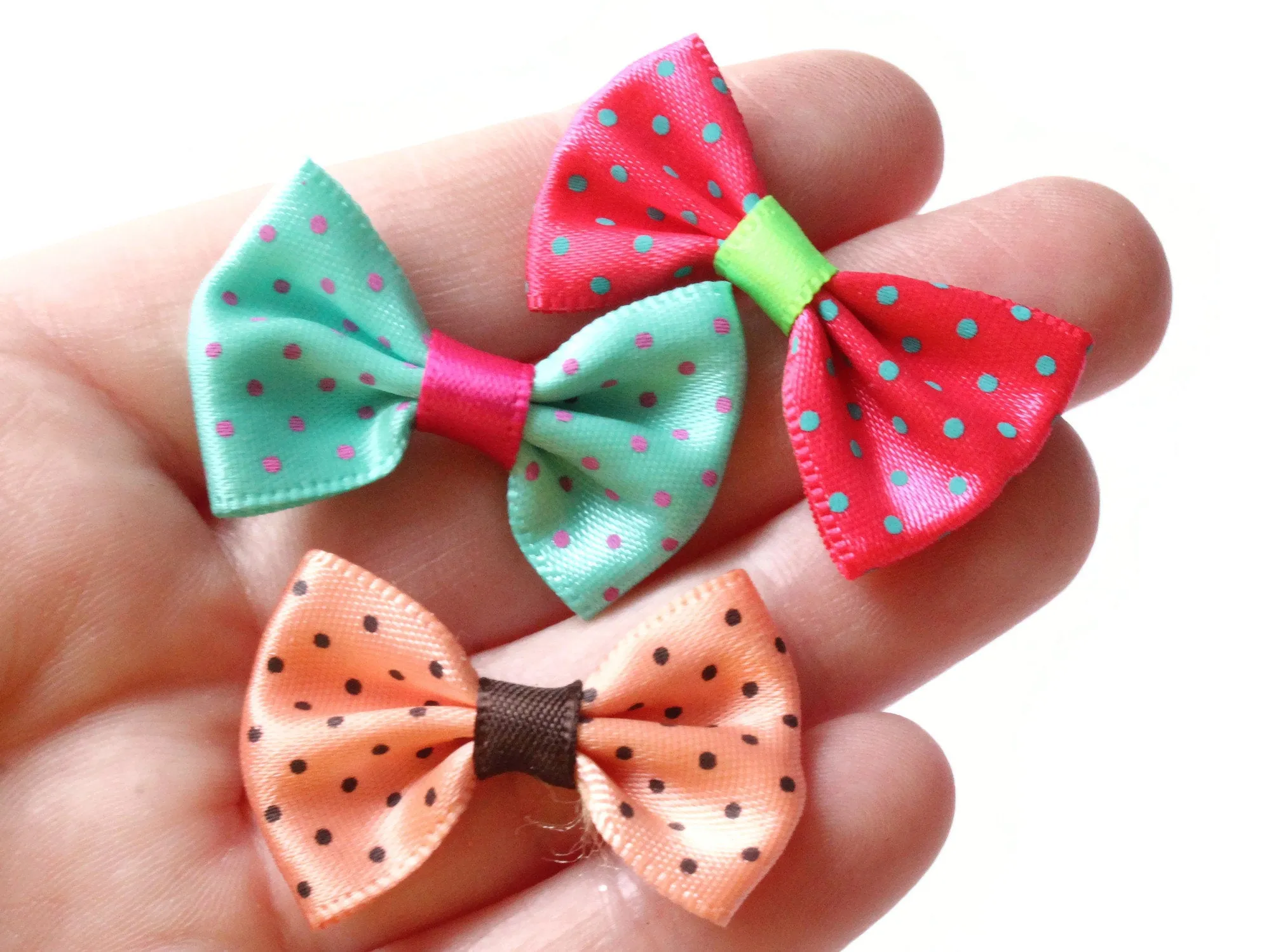 10 35mm Mixed Color Polka Dot Bows - Loose Bow Embellishments