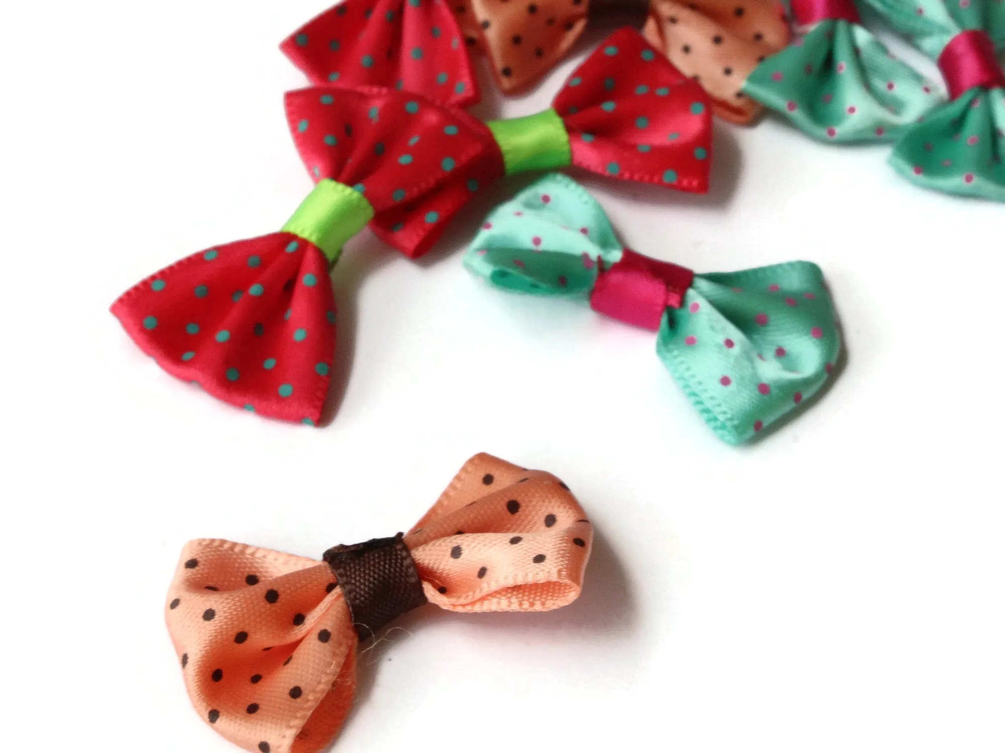 10 35mm Mixed Color Polka Dot Bows - Loose Bow Embellishments