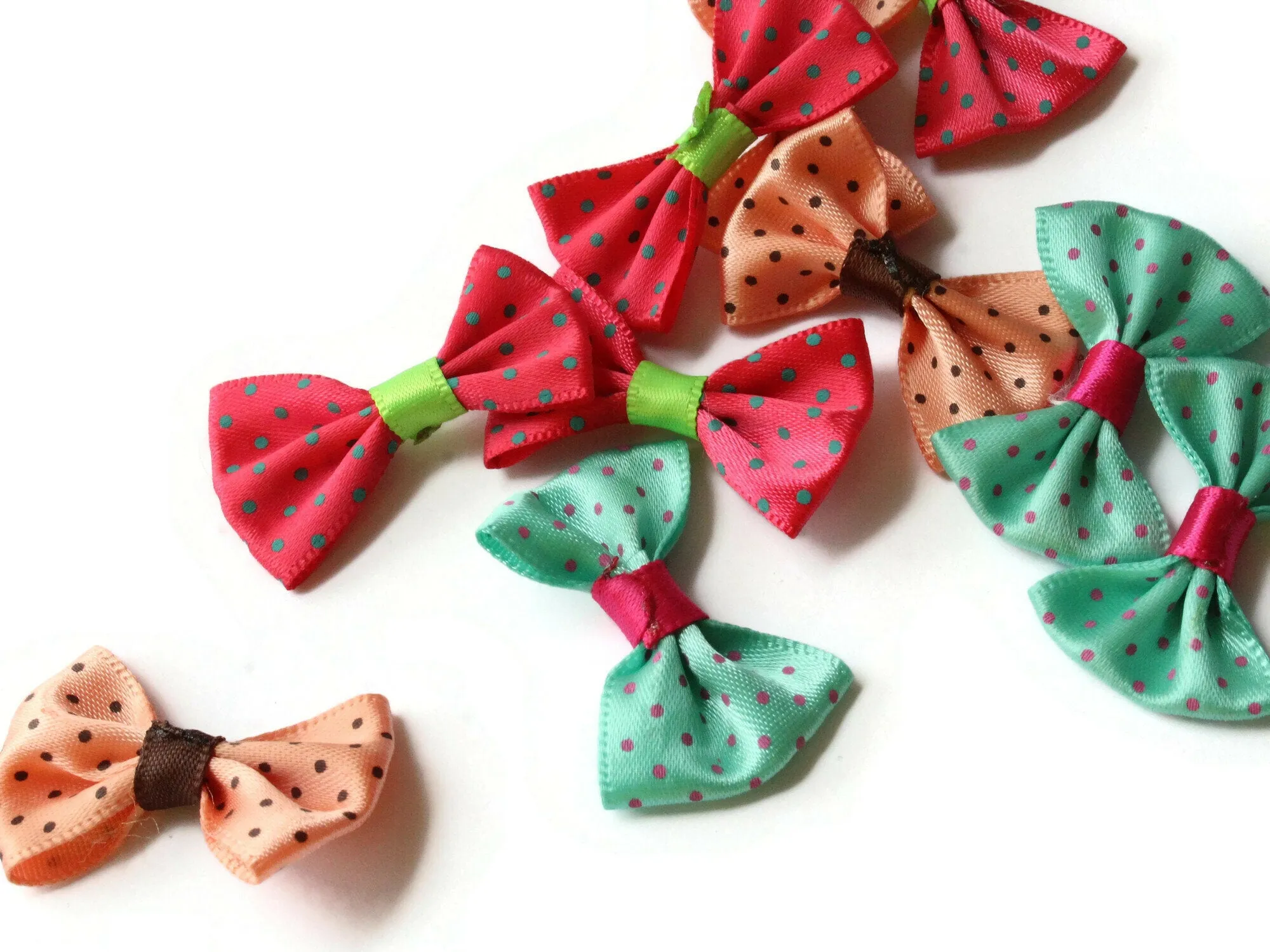 10 35mm Mixed Color Polka Dot Bows - Loose Bow Embellishments