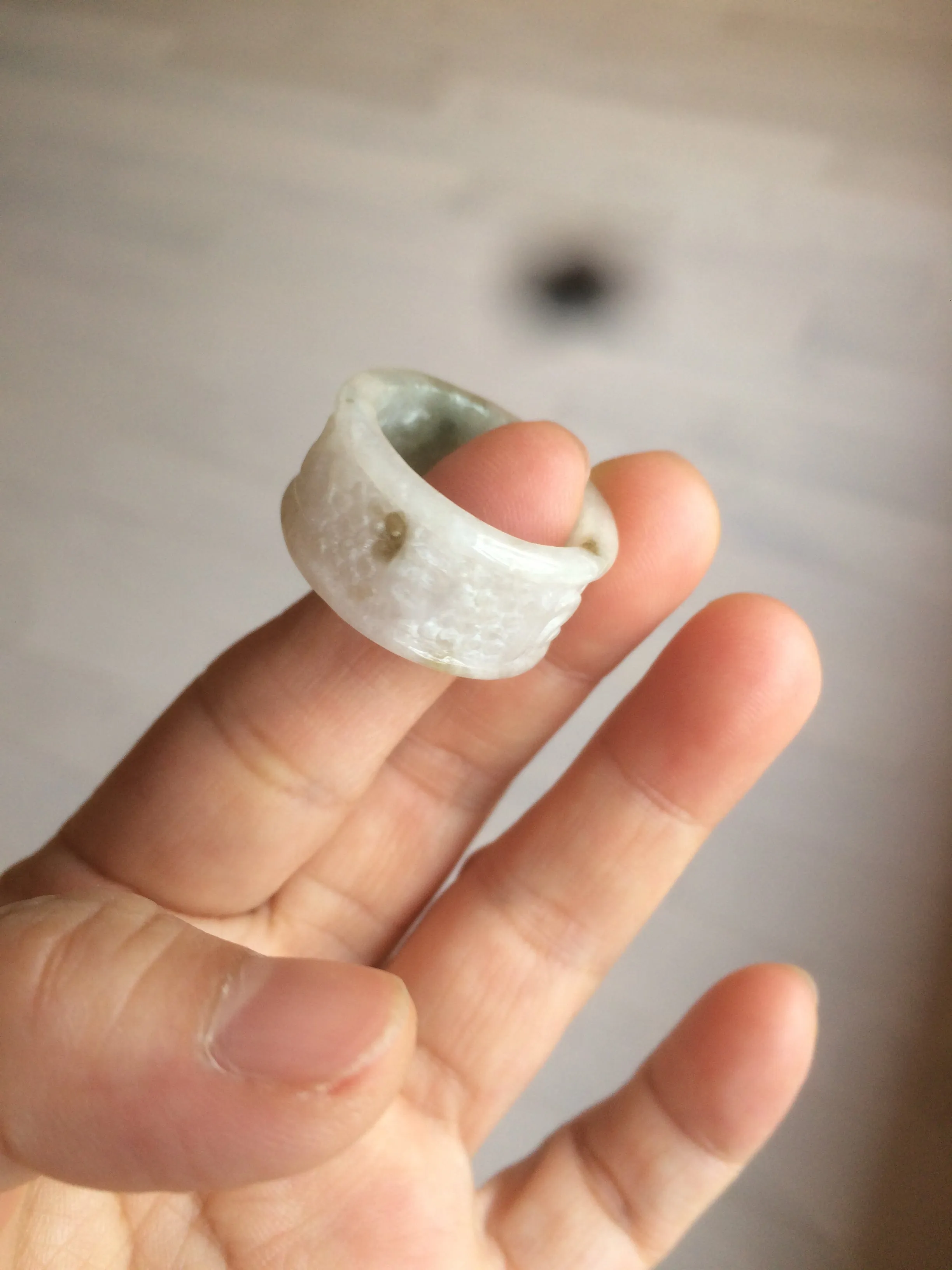 100% Natural type A craved ancient Chinese characters jadeite jade broad ring AS80