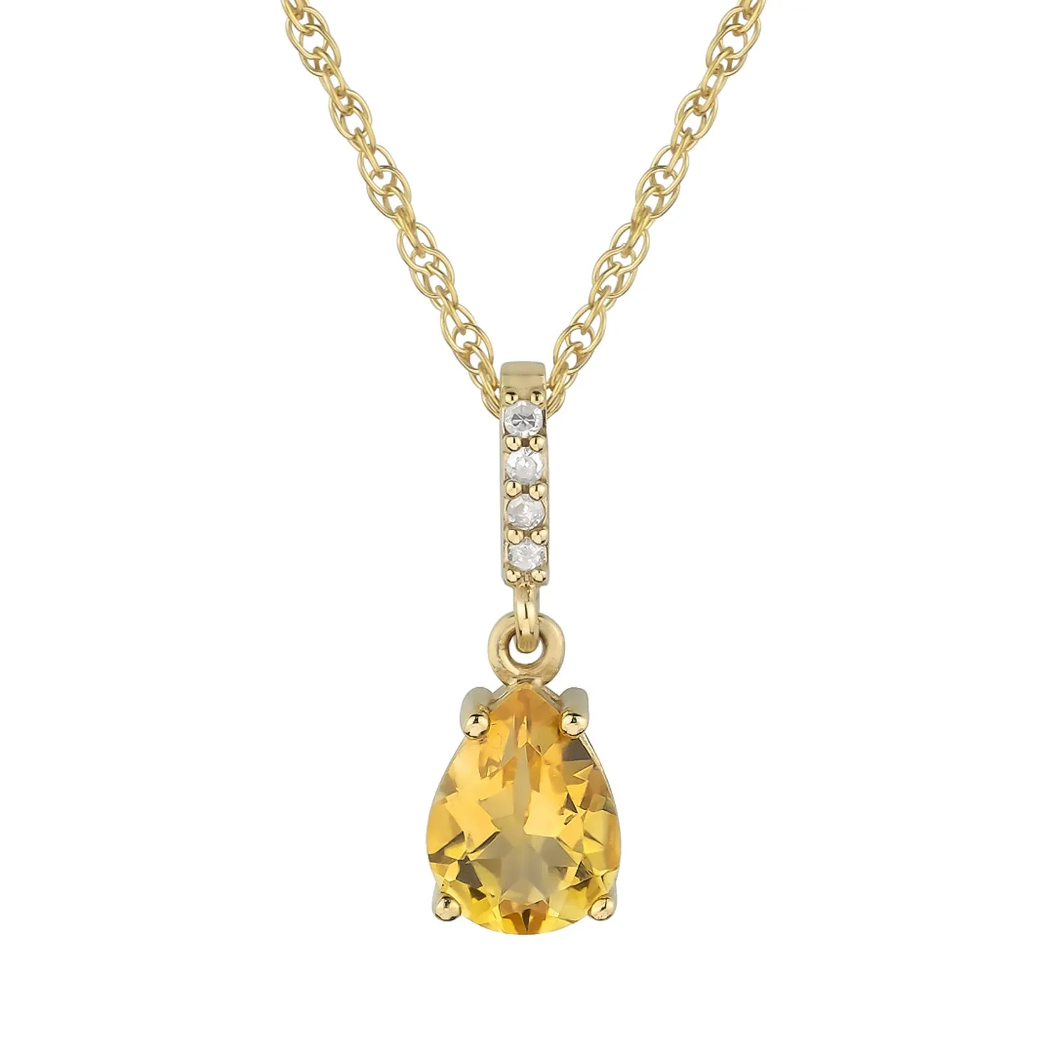 10k Yellow Gold Genuine Pear-Shape Citrine and Diamond Drop Pendant Necklace