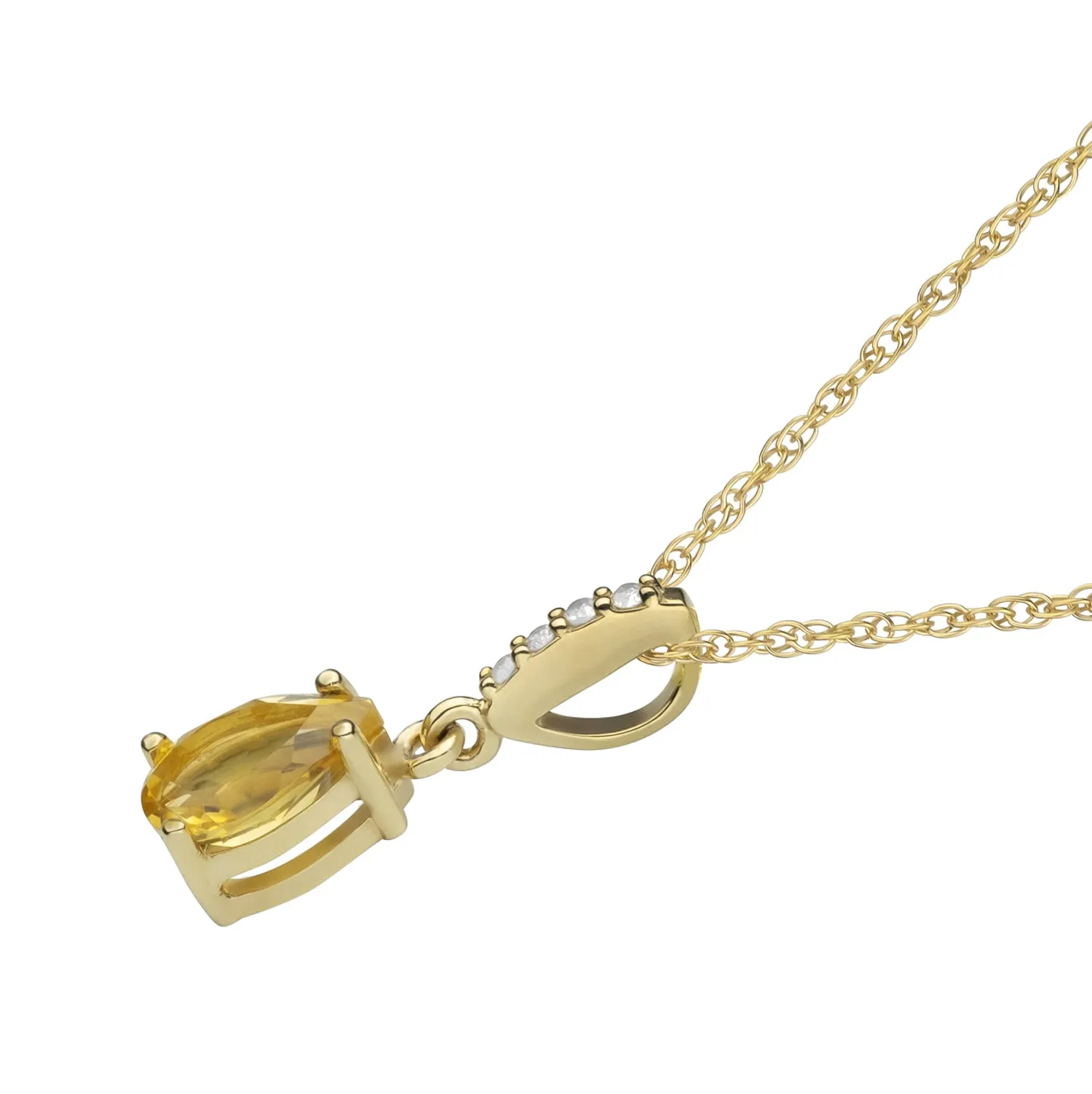 10k Yellow Gold Genuine Pear-Shape Citrine and Diamond Drop Pendant Necklace
