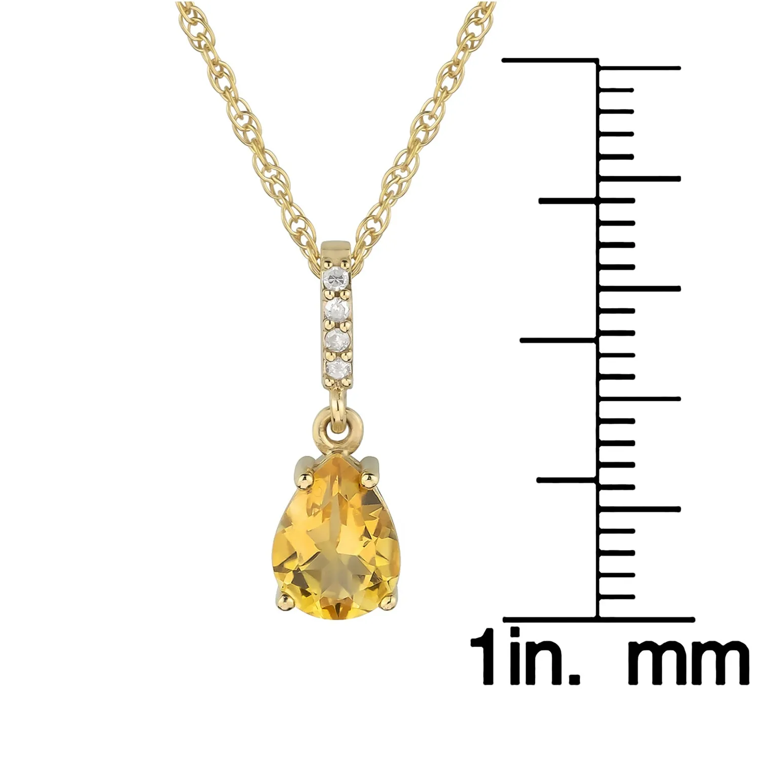 10k Yellow Gold Genuine Pear-Shape Citrine and Diamond Drop Pendant Necklace
