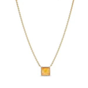 14k Citrine Square Diamond Pendant on Cable Chain Necklace