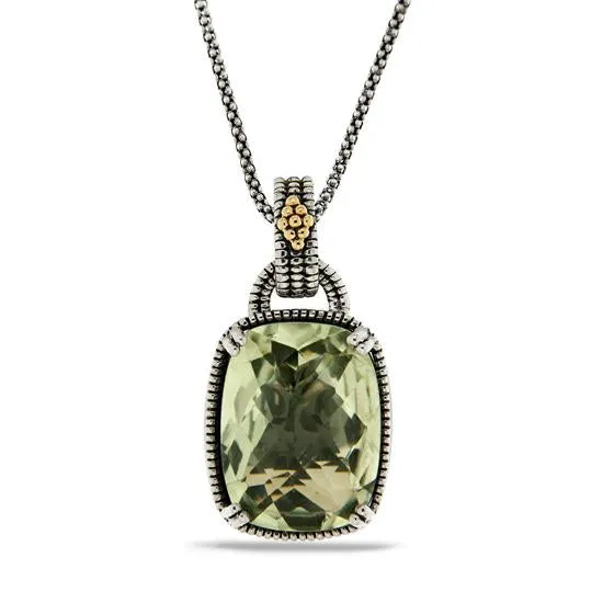 14K Gold and 925 Sterling Silver Pendant in Green Amethyst (145NP8406TGA)