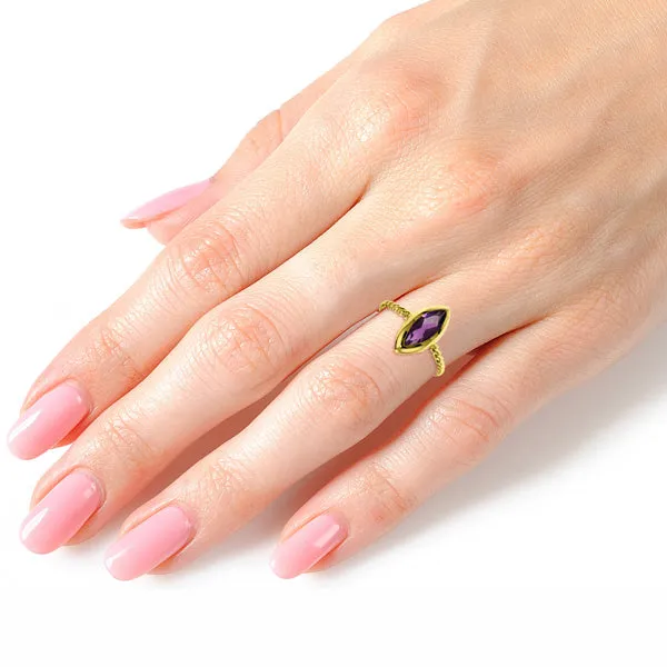 14K Solid Yellow Gold Rings w/ Natural Marquis Amethyst