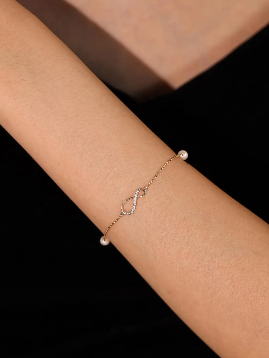 14K Yellow Gold Infinity Bracelet with 4MM Freshwater Pearls Adjustable Bracelet Fine Jewelry
