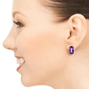 15.1 Carat 14K Solid White Gold French Clips Earrings Natural Amethyst