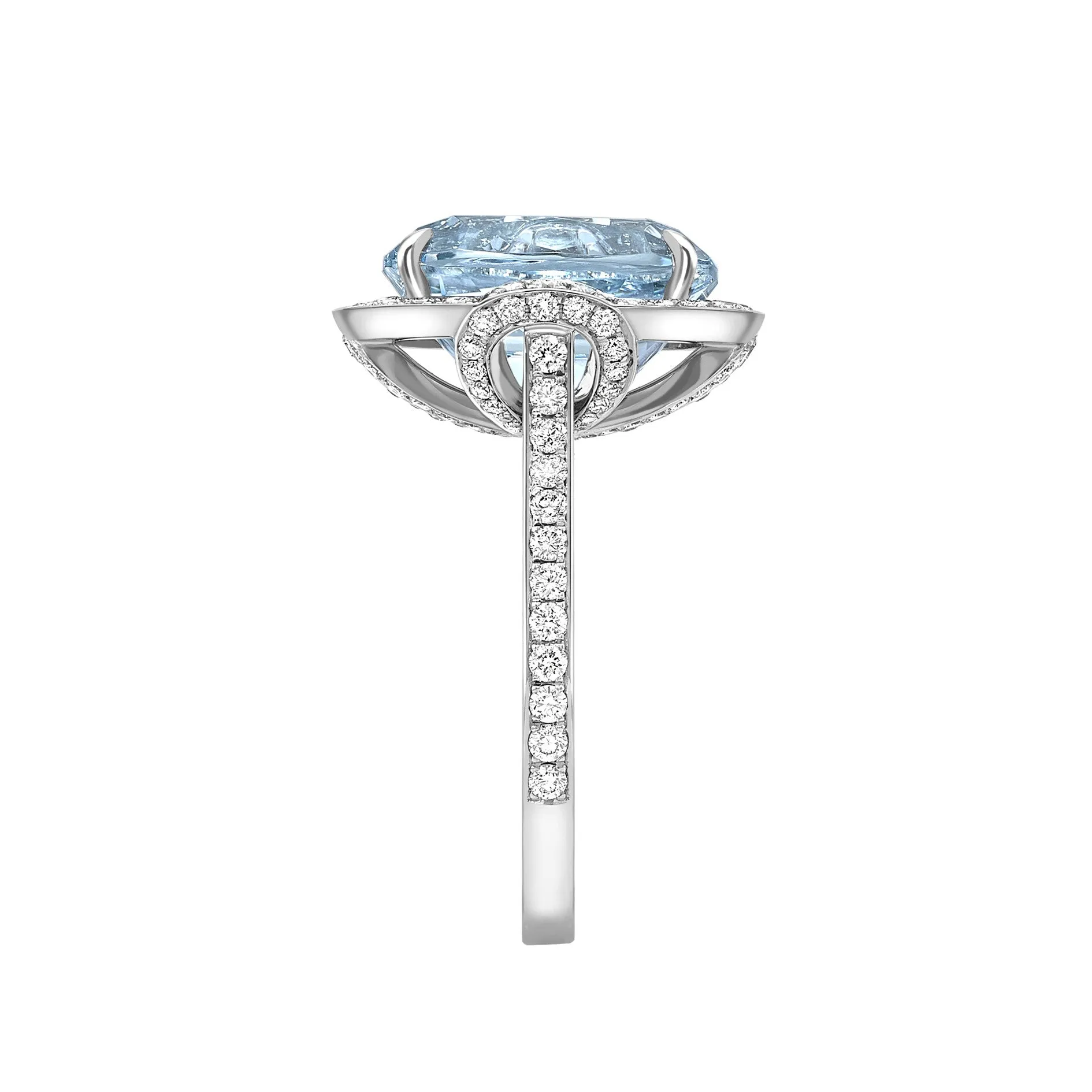 18 K White Gold Aquamarine and Diamond Lovers Knot Cocktail Ring