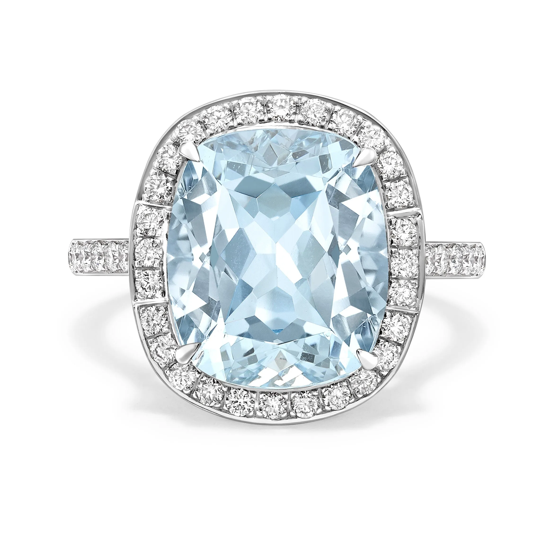18 K White Gold Aquamarine and Diamond Lovers Knot Cocktail Ring