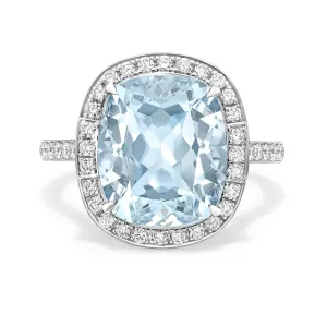 18 K White Gold Aquamarine and Diamond Lovers Knot Cocktail Ring