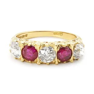 18ct Ruby & Diamond Five Stone Ring