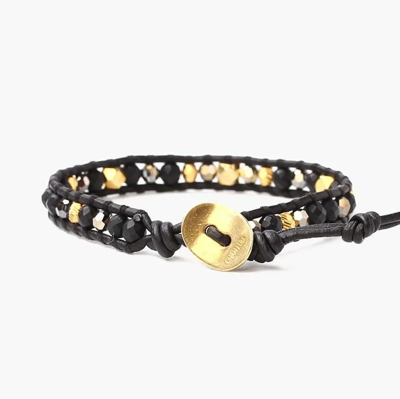 18K Gold Plated Sterling Silver Matte Onyx 6" Warp Bracelet