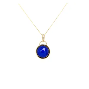 18k Yellow Gold Lapis & Diamond Pendant (I7757)