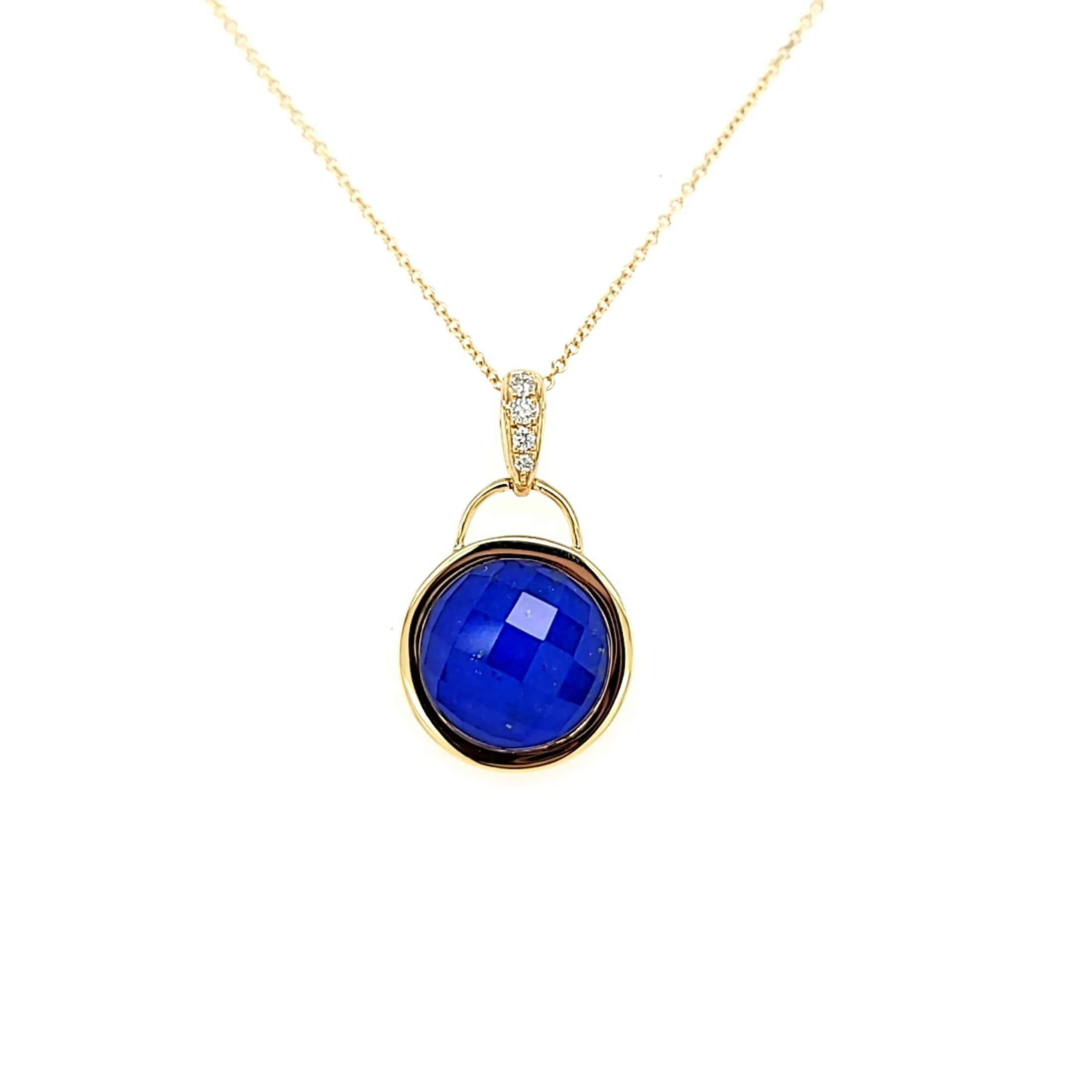 18k Yellow Gold Lapis & Diamond Pendant (I7757)