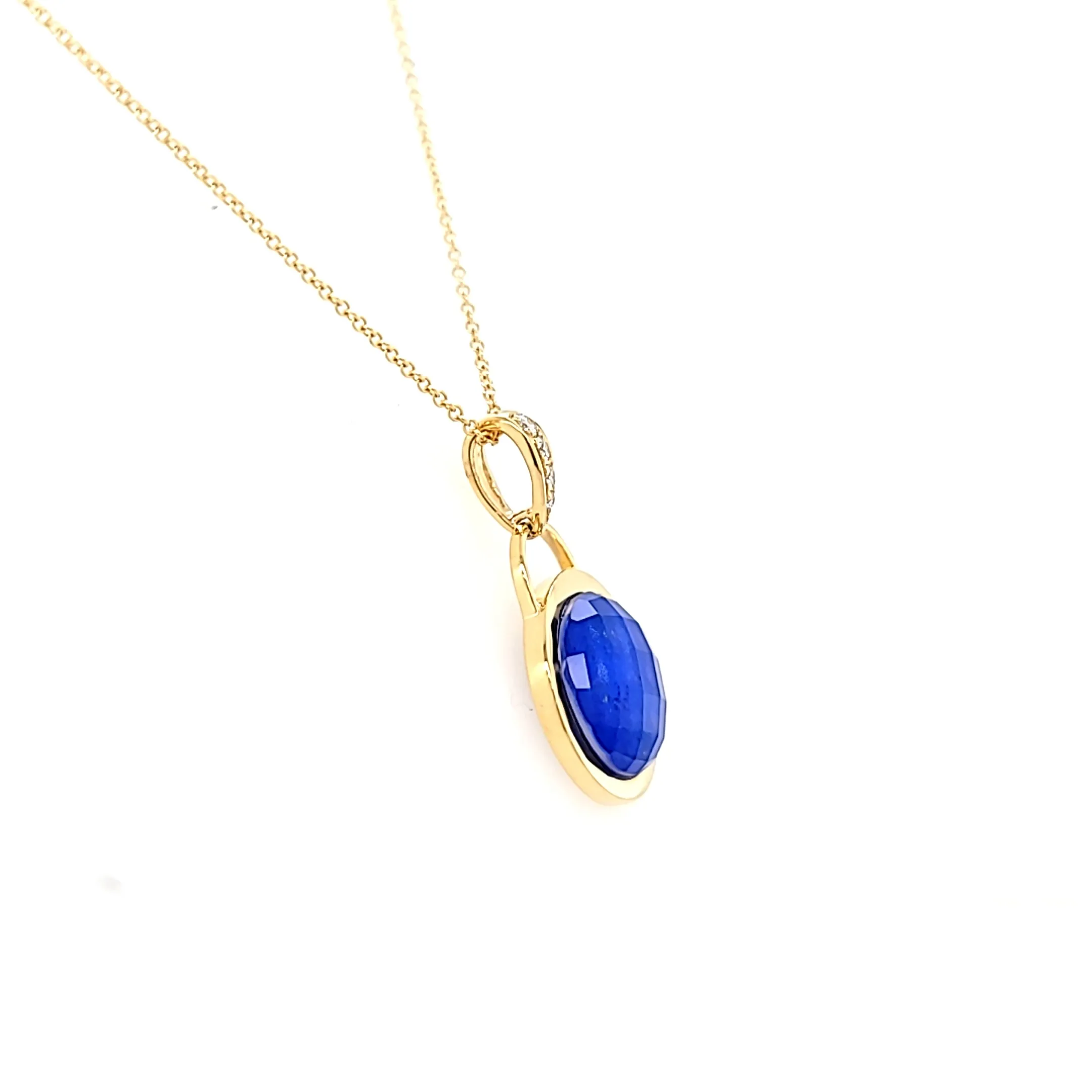18k Yellow Gold Lapis & Diamond Pendant (I7757)