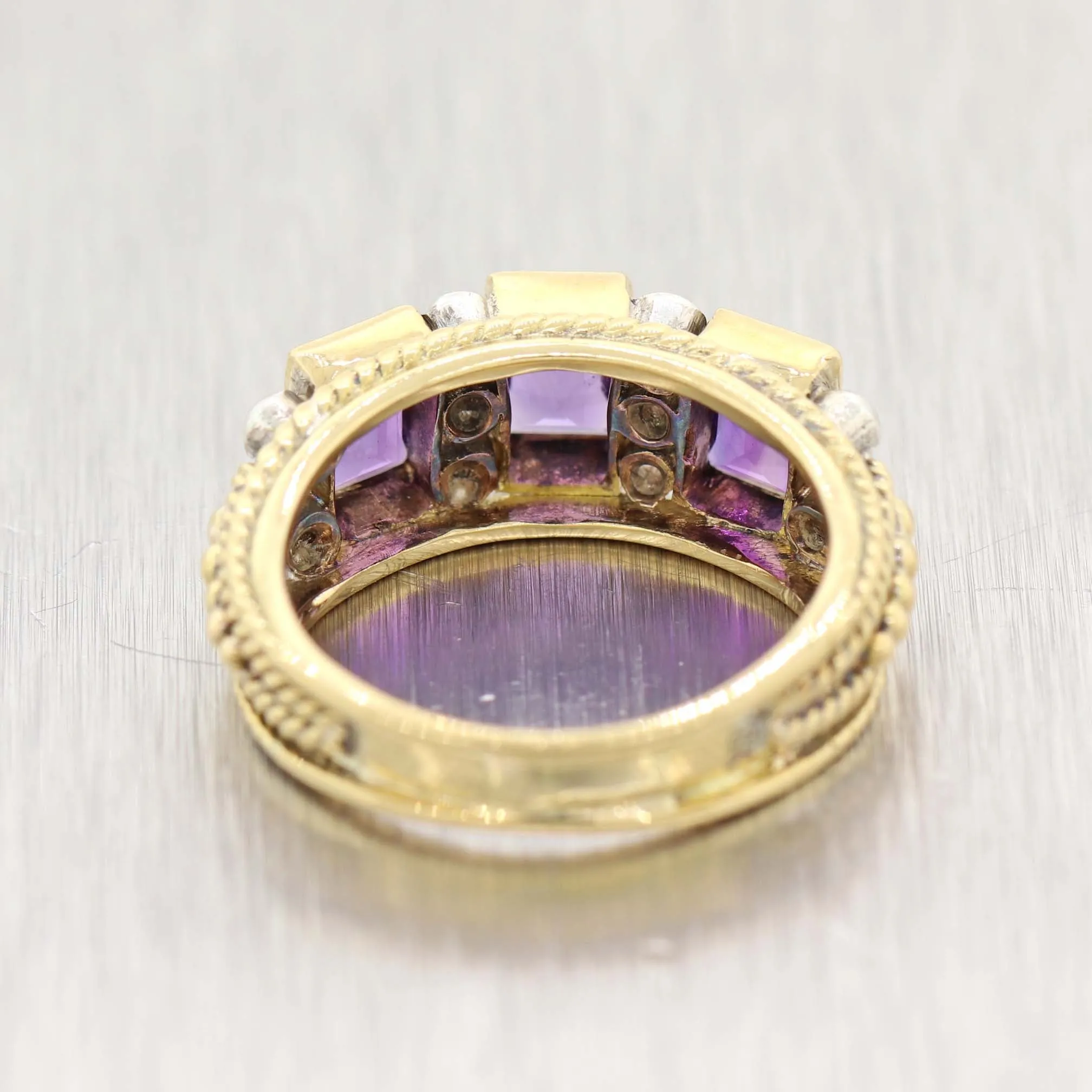 1930's Antique Art Deco 14k Yellow Gold Amethyst Rose Cut Diamond Band Ring