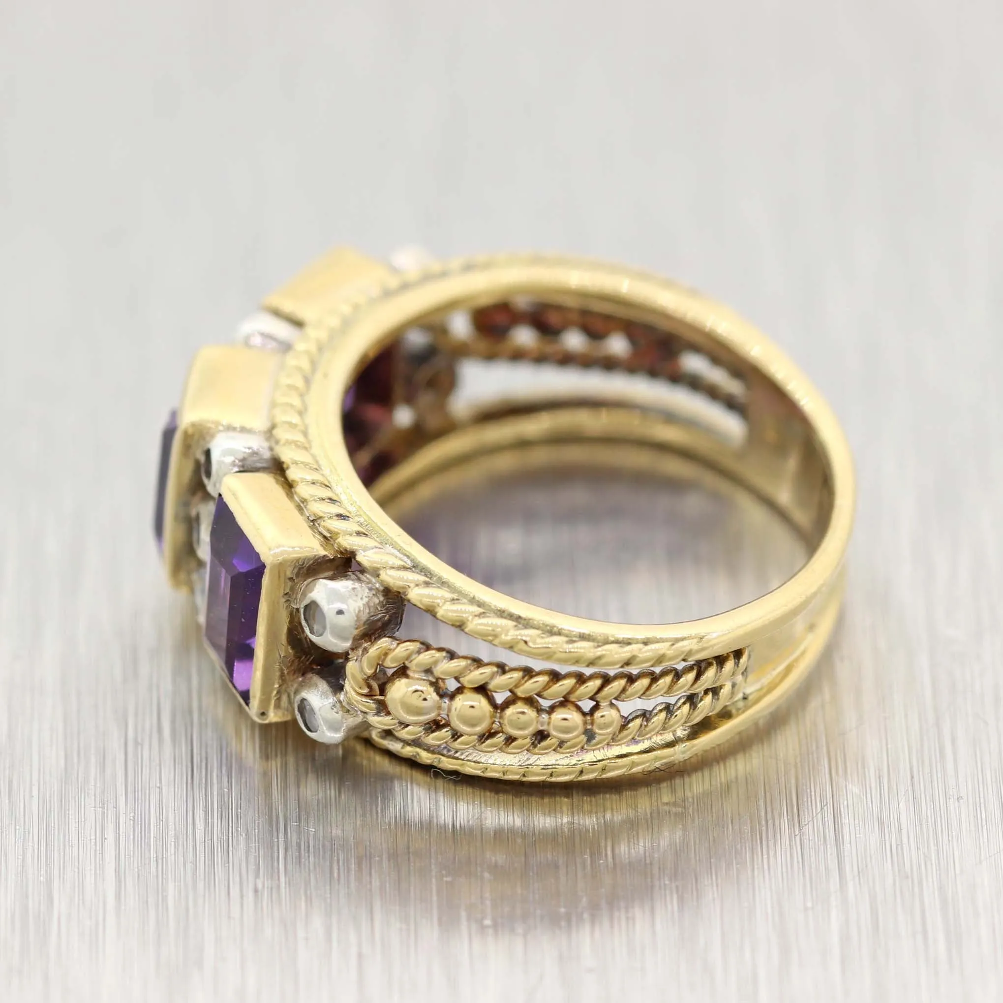 1930's Antique Art Deco 14k Yellow Gold Amethyst Rose Cut Diamond Band Ring