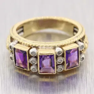 1930's Antique Art Deco 14k Yellow Gold Amethyst Rose Cut Diamond Band Ring