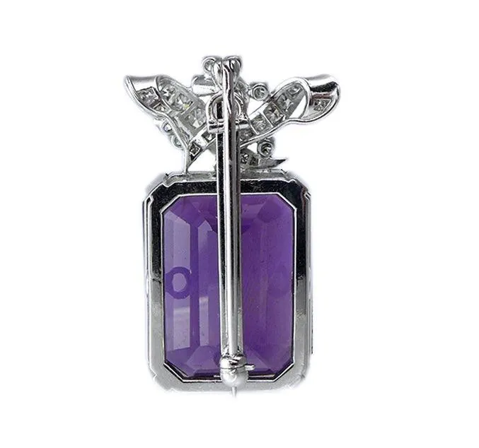 1950s Amethyst & Diamond Pendant Brooch