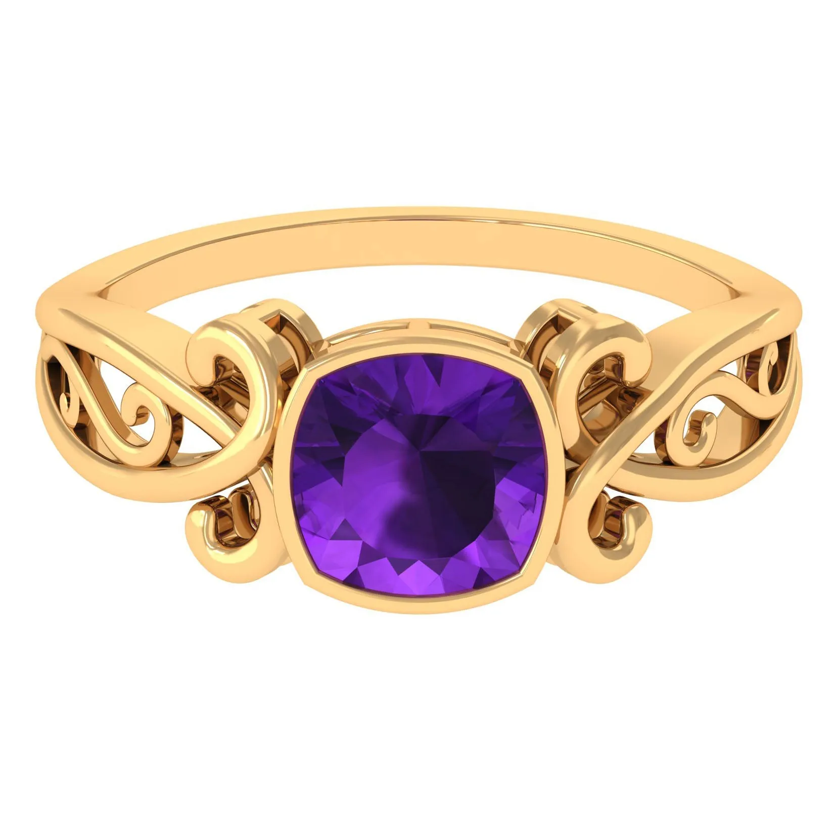 2 CT Vintage Inspired Cushion Cut Amethyst Solitaire Ring