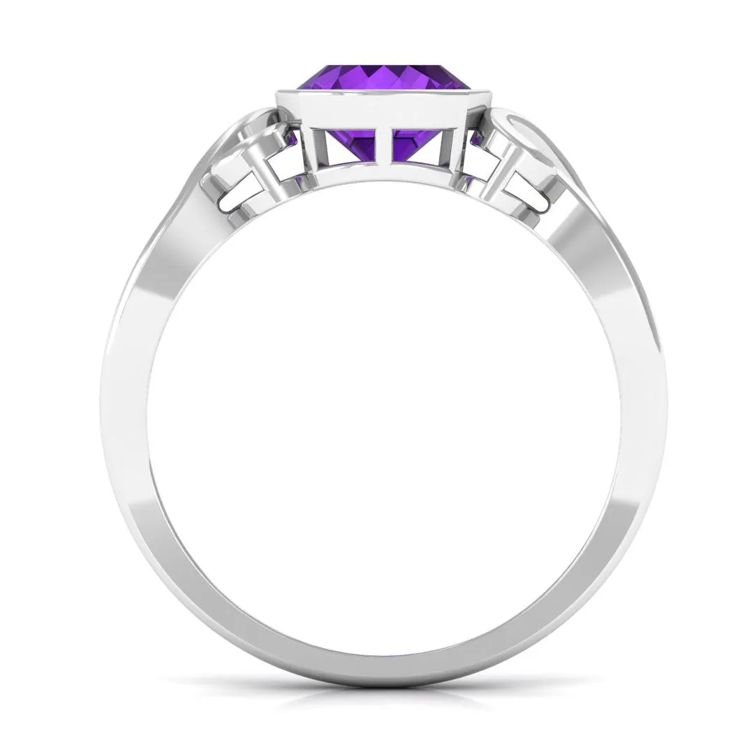2 CT Vintage Inspired Cushion Cut Amethyst Solitaire Ring