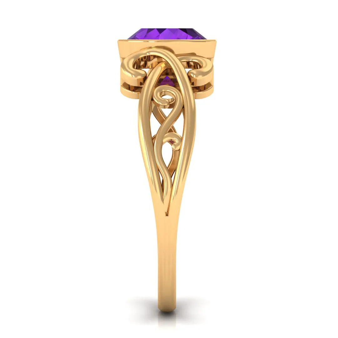 2 CT Vintage Inspired Cushion Cut Amethyst Solitaire Ring