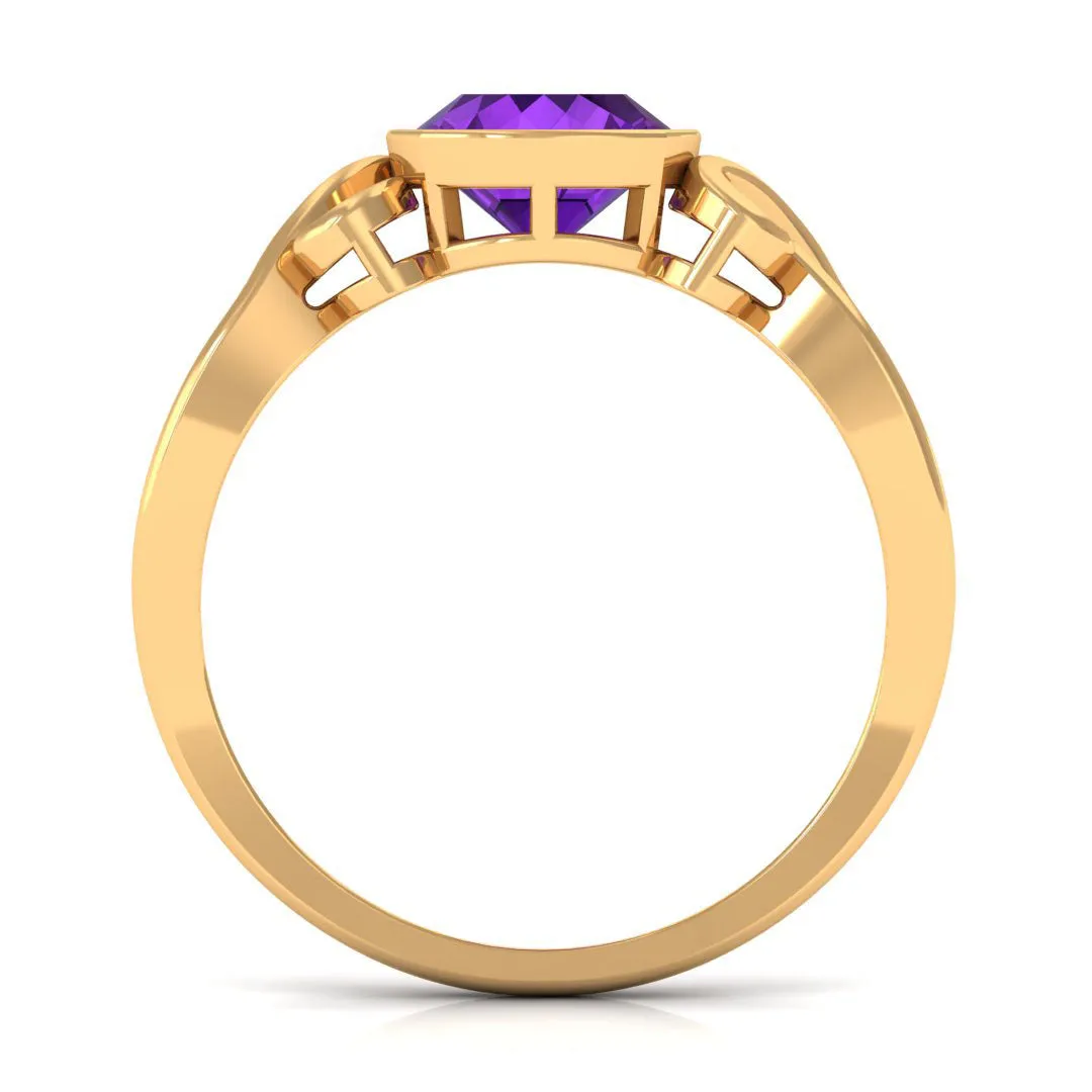 2 CT Vintage Inspired Cushion Cut Amethyst Solitaire Ring