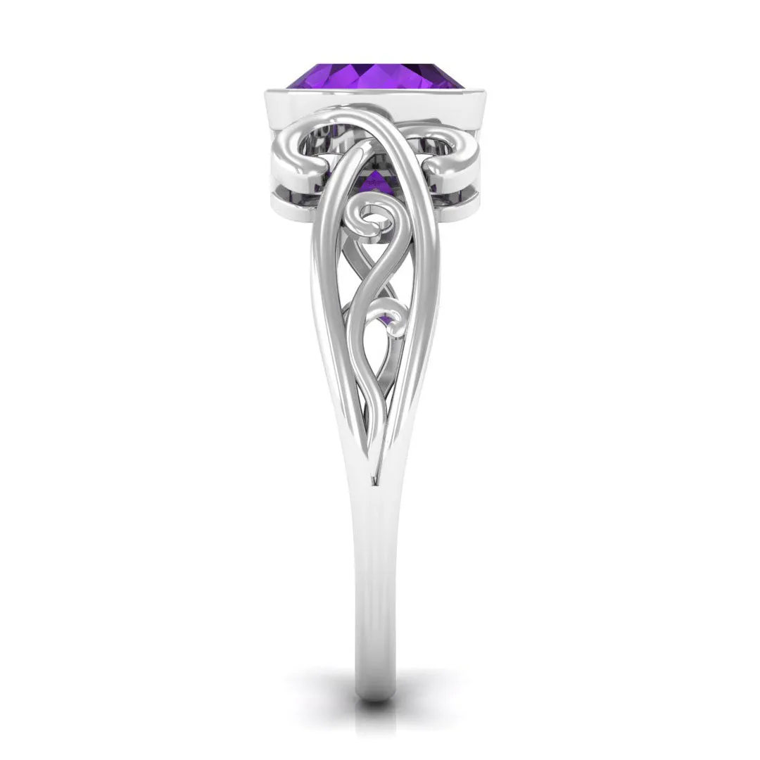 2 CT Vintage Inspired Cushion Cut Amethyst Solitaire Ring