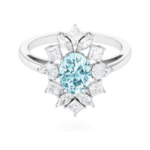 2.25 Carat Aquamarine and Moissanite Cocktail Ring