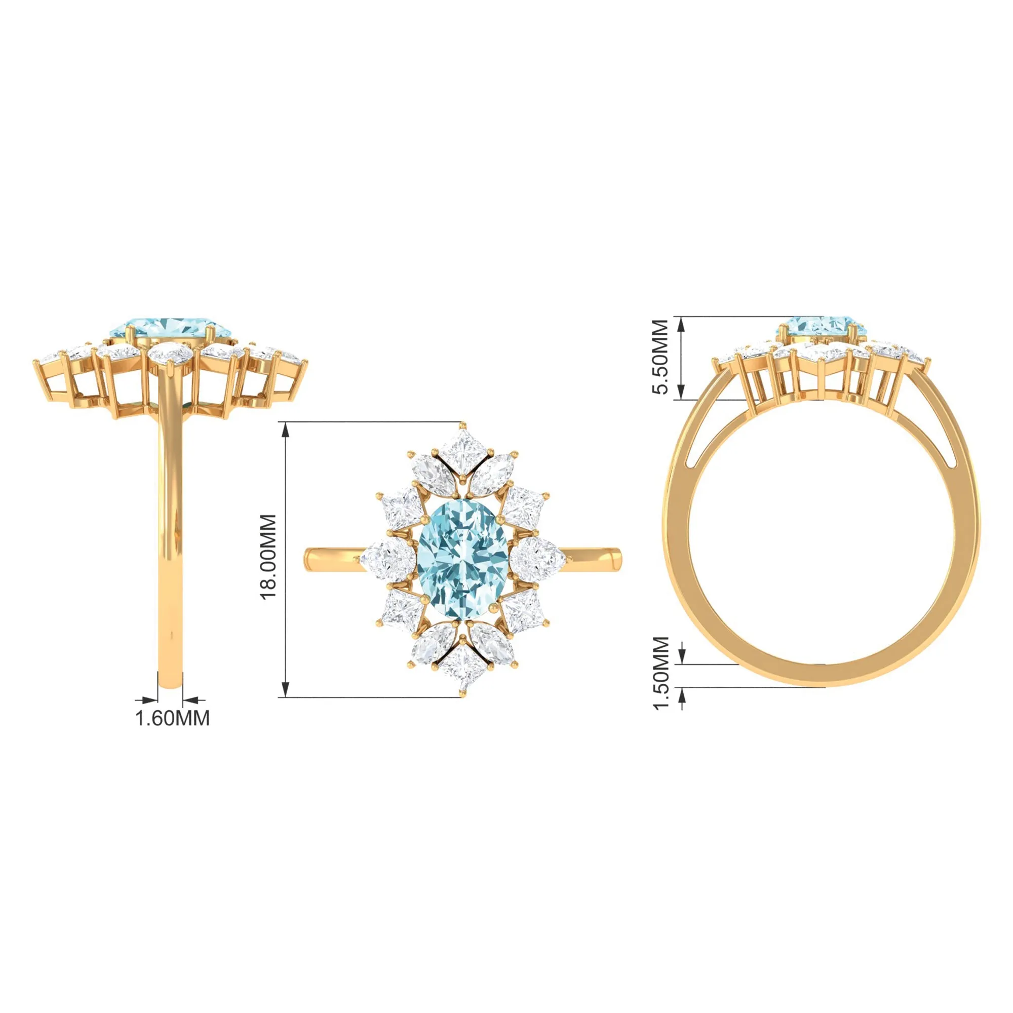 2.25 Carat Aquamarine and Moissanite Cocktail Ring