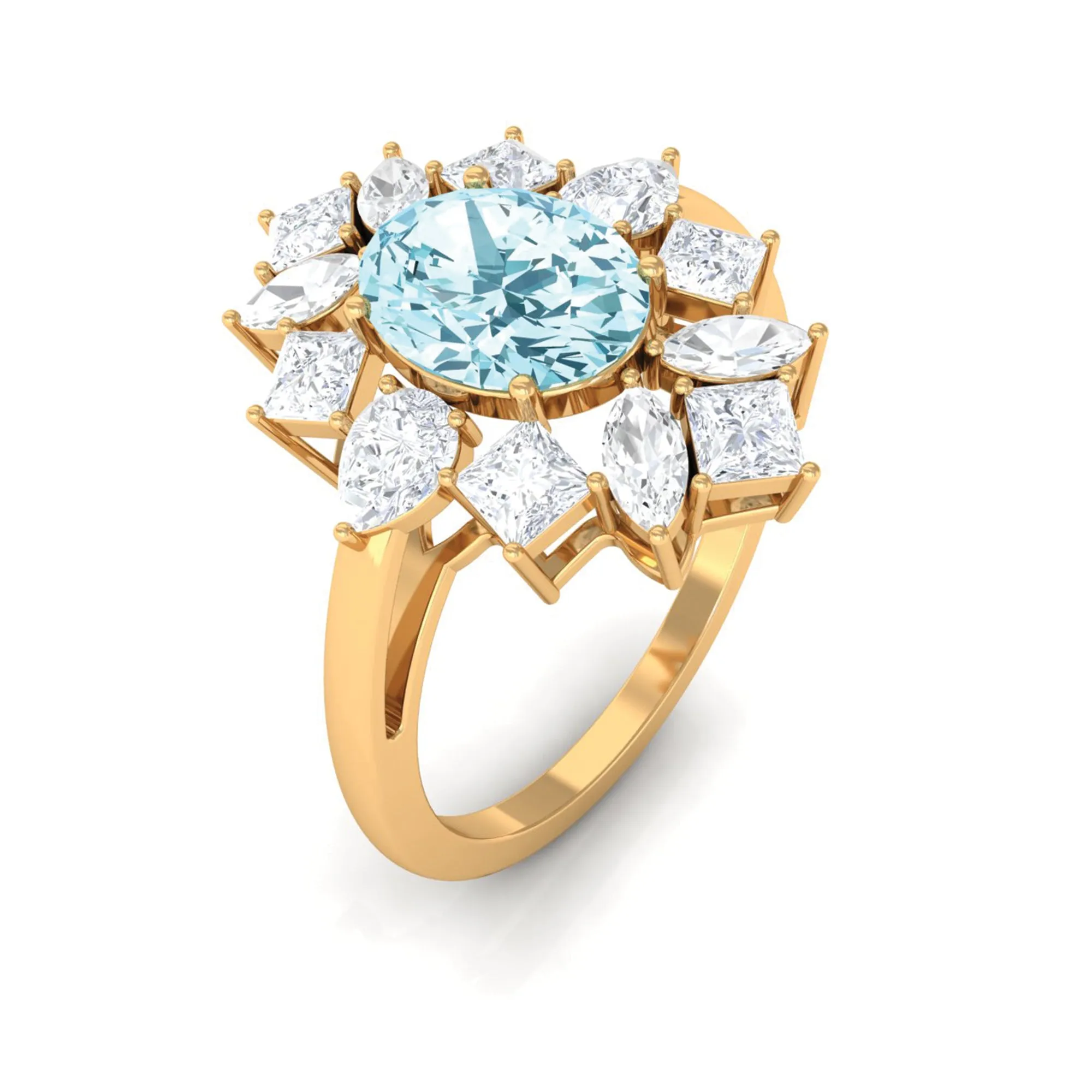 2.25 Carat Aquamarine and Moissanite Cocktail Ring