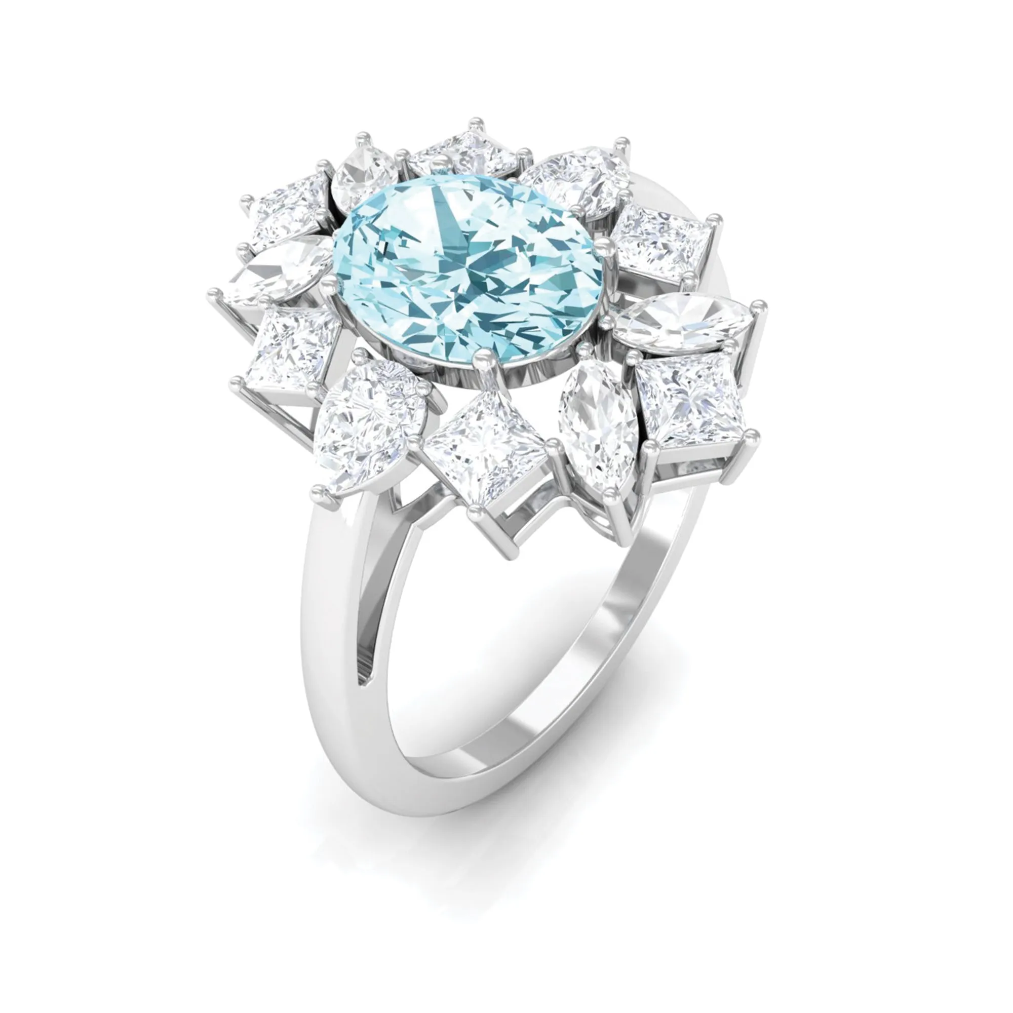 2.25 Carat Aquamarine and Moissanite Cocktail Ring