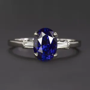 2.66ct SAPPHIRE DIAMOND PLATINUM RING ROYAL BLUE OVAL SHAPE ENGAGEMENT COCKTAIL