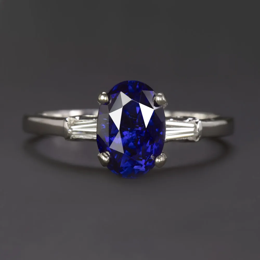 2.66ct SAPPHIRE DIAMOND PLATINUM RING ROYAL BLUE OVAL SHAPE ENGAGEMENT COCKTAIL