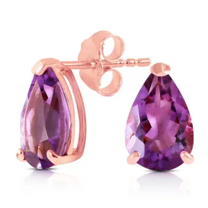3.15 Carat 14K Solid Rose Gold Stud Earrings Natural Amethyst