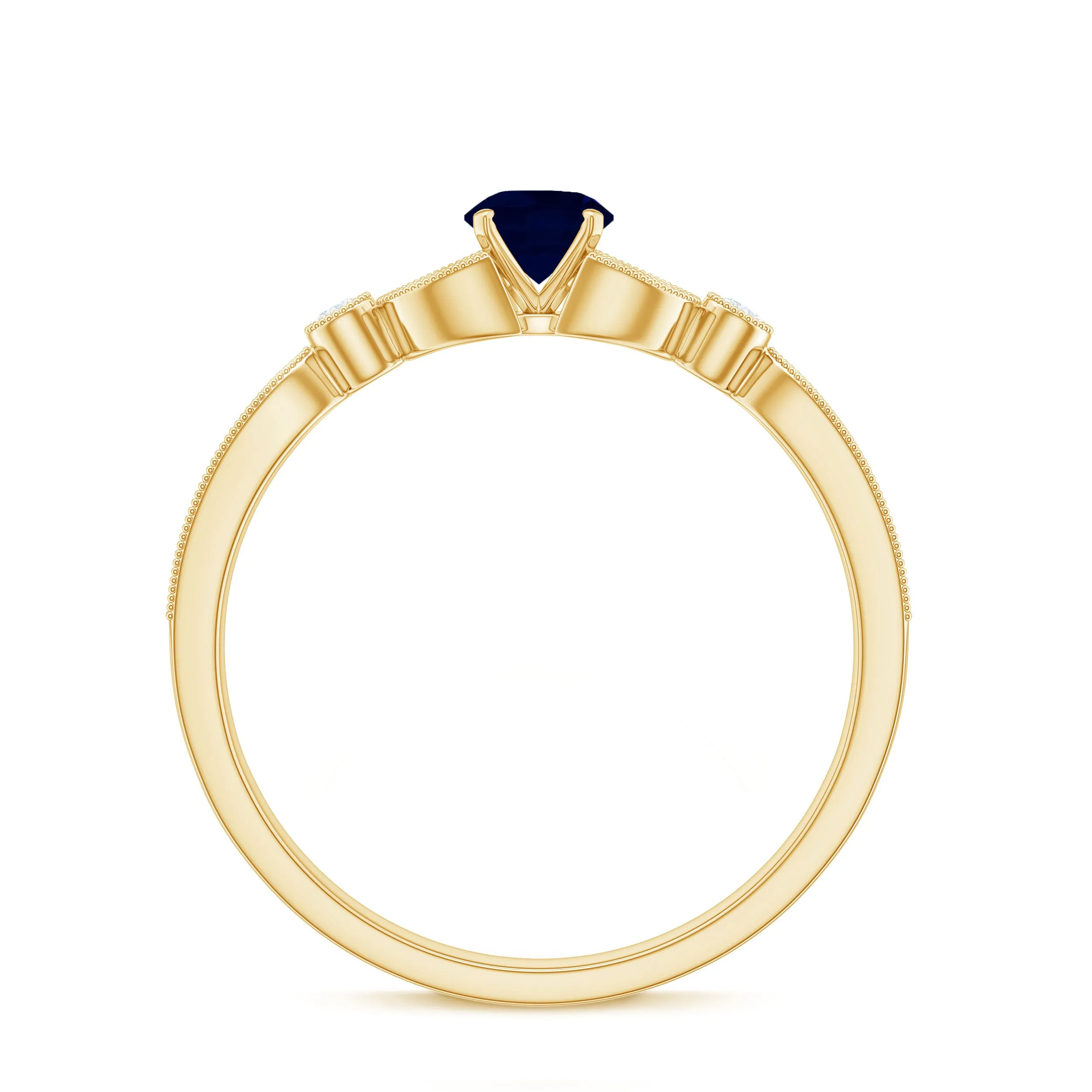 3/4 CT Vintage Inspired Blue Sapphire and Diamond Engagement Ring with Milgrain Details