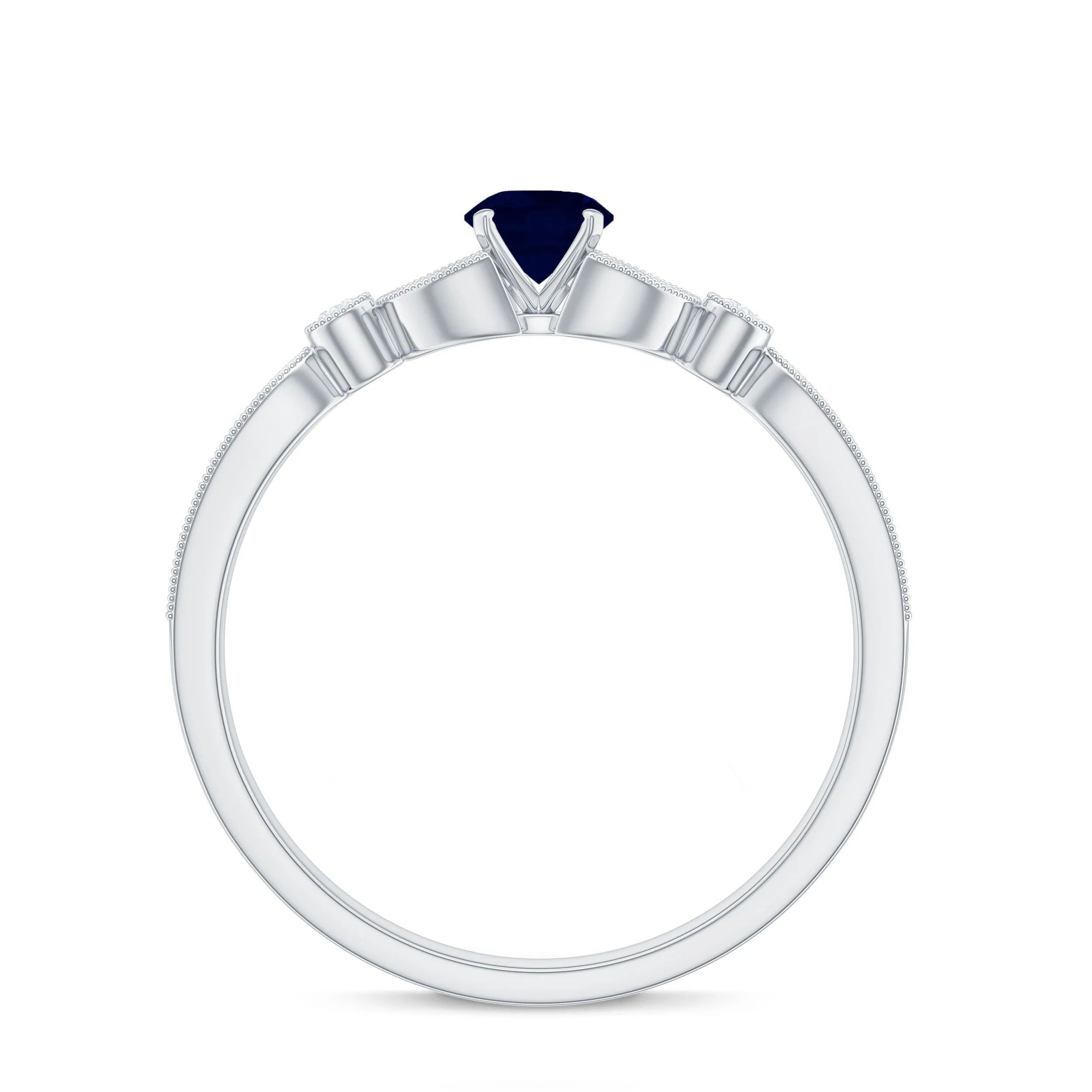 3/4 CT Vintage Inspired Blue Sapphire and Diamond Engagement Ring with Milgrain Details
