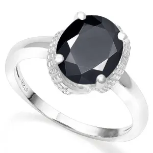 3.42 CT GENUINE BLACK SAPPHIRE & DIAMOND 925 STERLING SILVER COCKTAIL RING