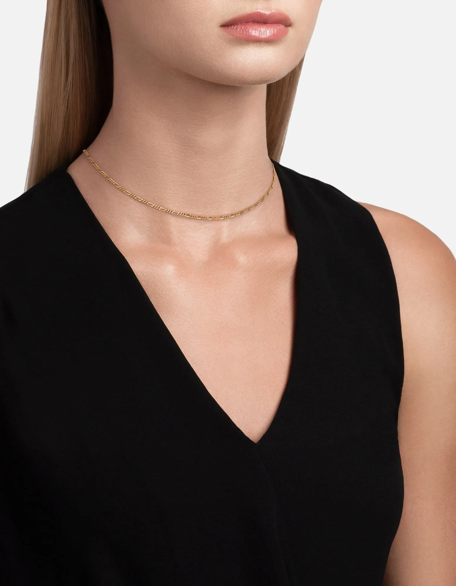 3mm Figaro Chain Choker, Gold Vermeil