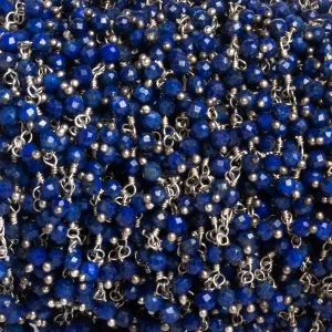 3mm Lapis Lazuli Round Silver Dangling Chain 85 beads