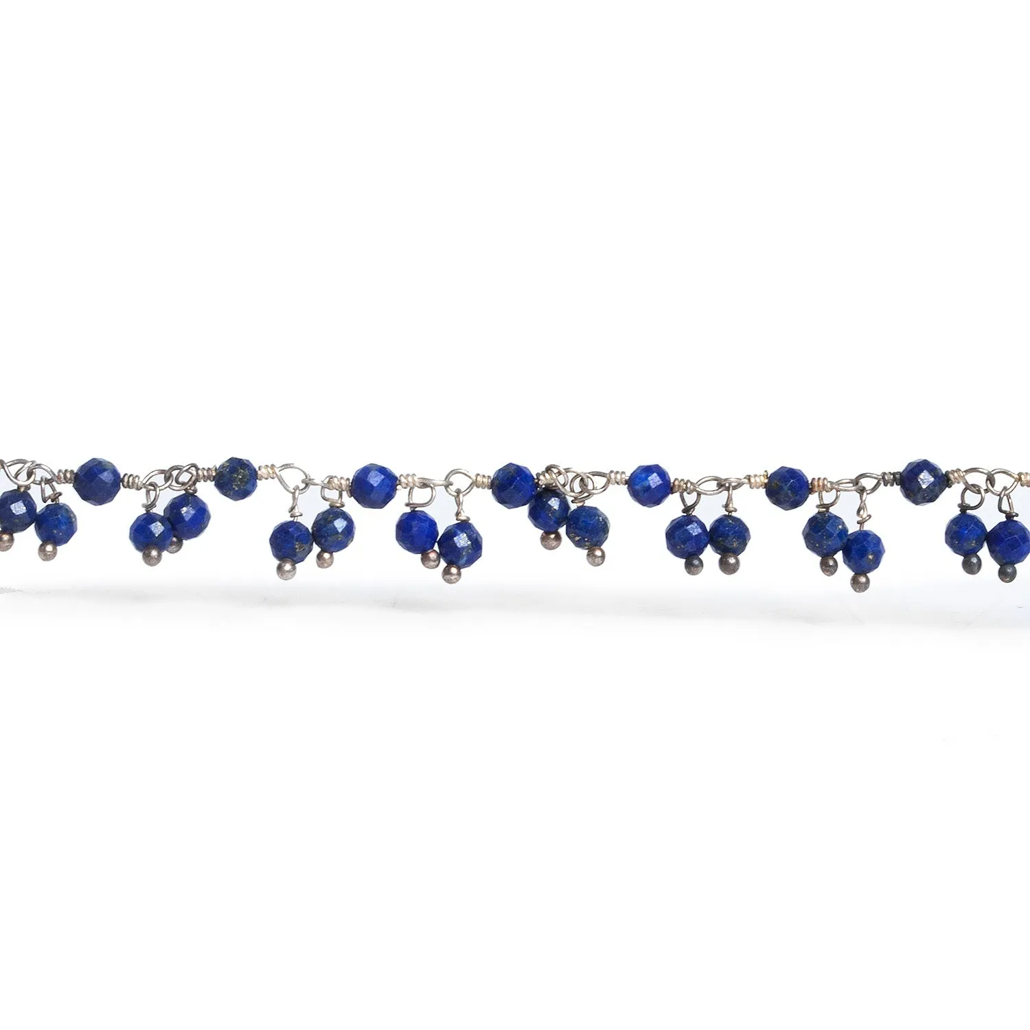 3mm Lapis Lazuli Round Silver Dangling Chain 85 beads