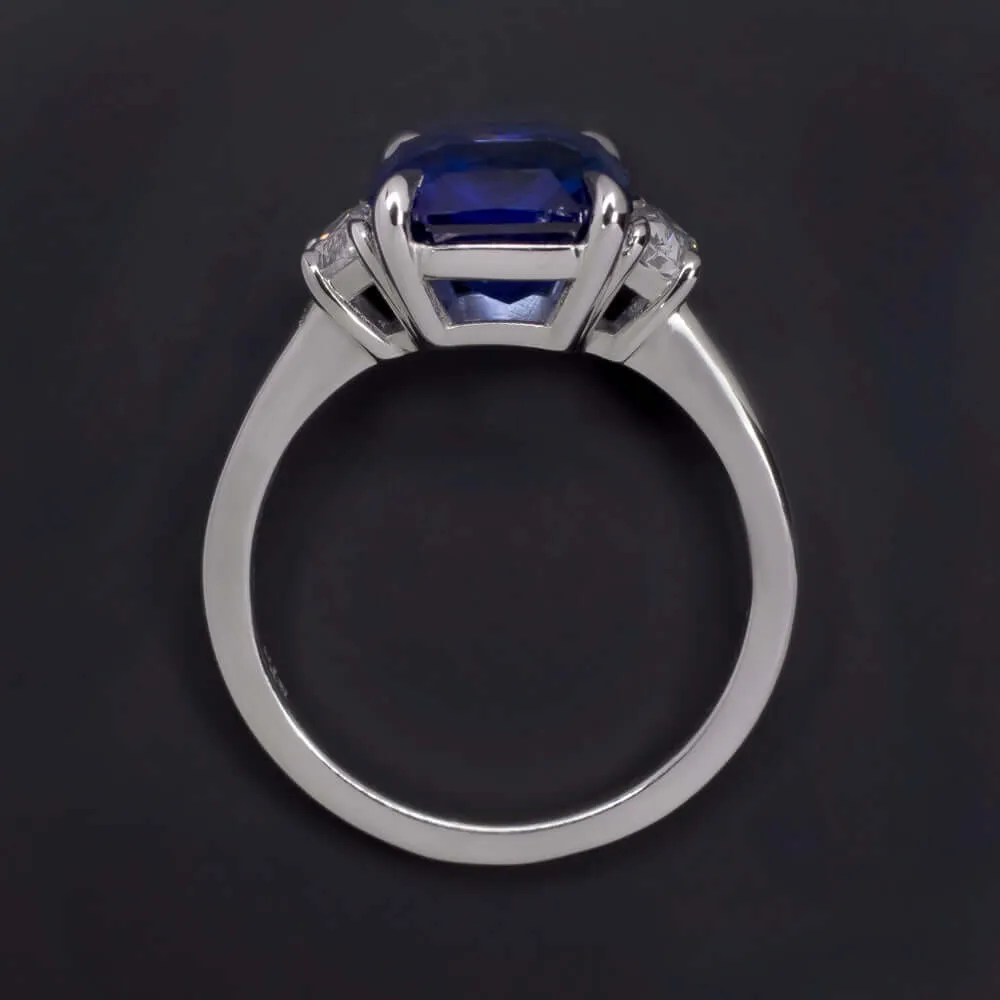 5.85ct GIA CERTIFIED SAPPHIRE DIAMOND RING RADIANT HALF MOON 3 STONE COCKTAIL