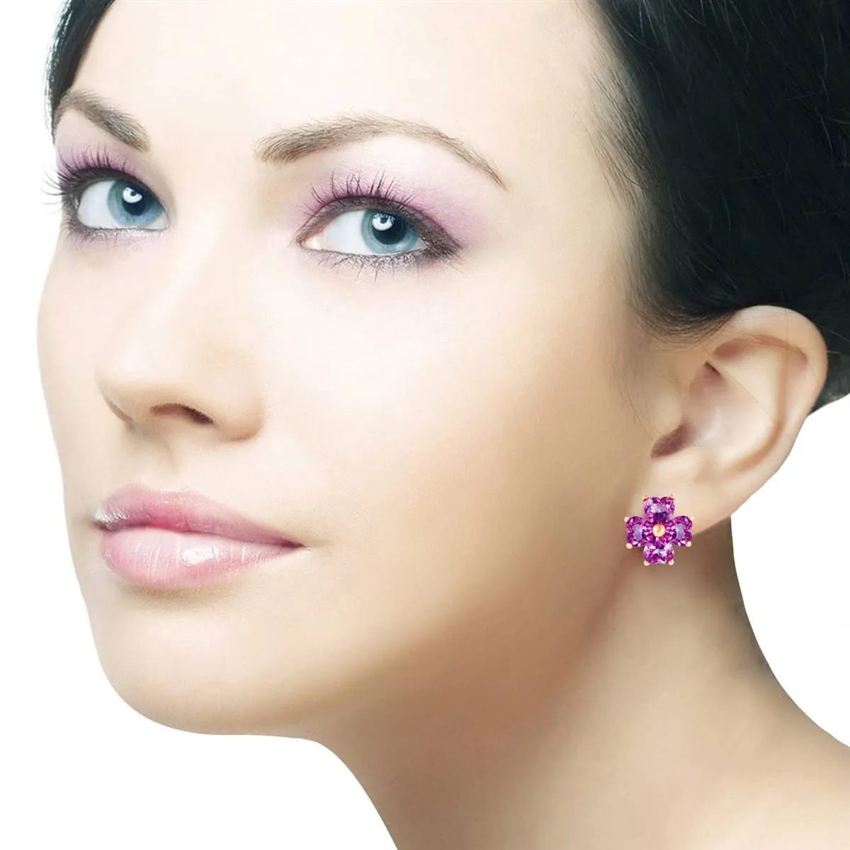 6.5 Carat 14K Solid Rose Gold Heart Cluster Amethyst Earrings