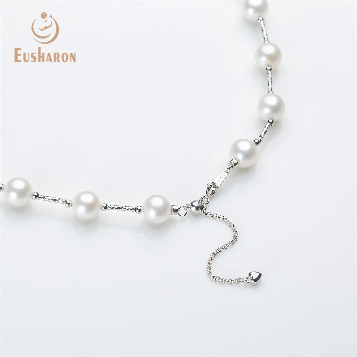8-8.5mm AAA- White Freshwater AK Pearl Tin Cup Necklace