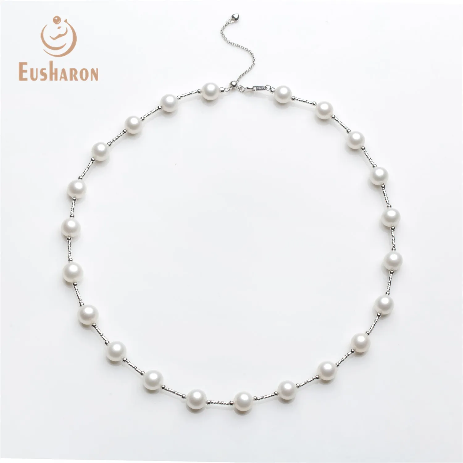 8-8.5mm AAA- White Freshwater AK Pearl Tin Cup Necklace