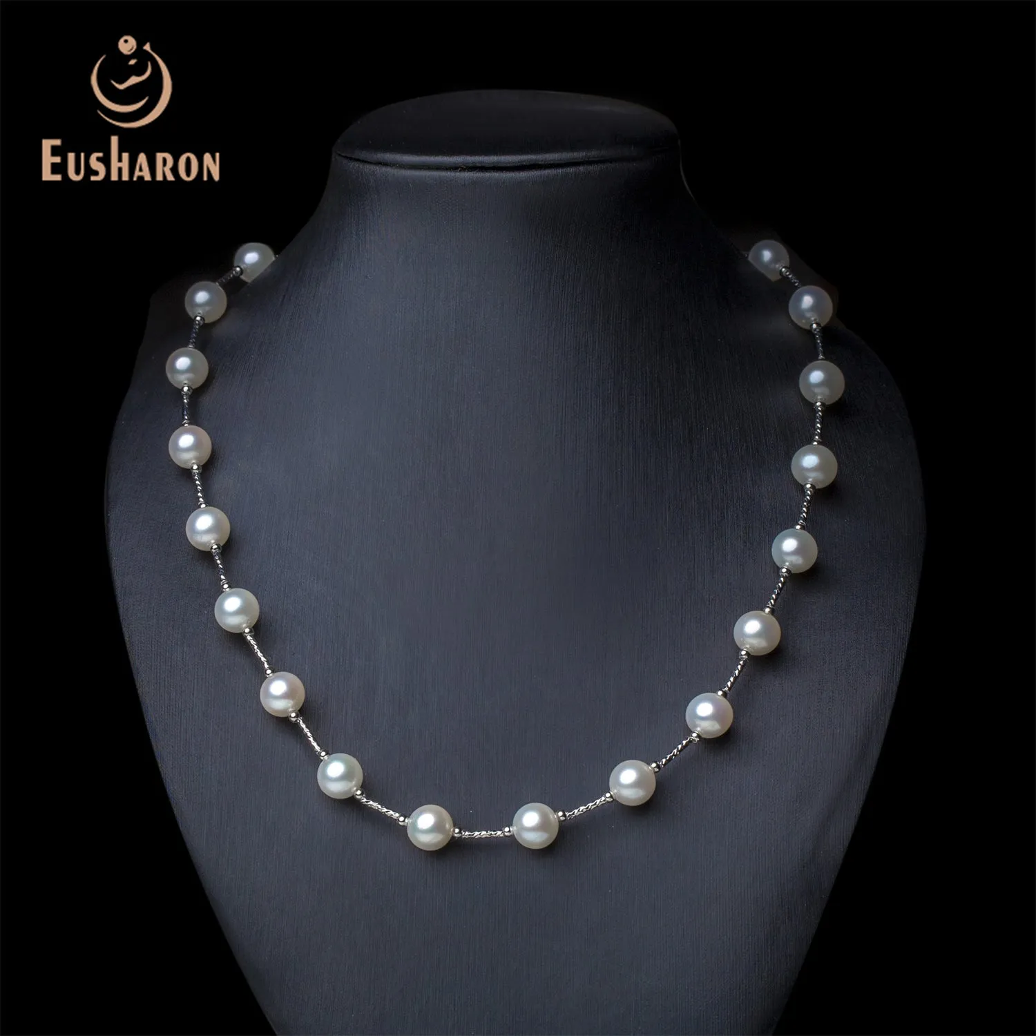 8-8.5mm AAA- White Freshwater AK Pearl Tin Cup Necklace