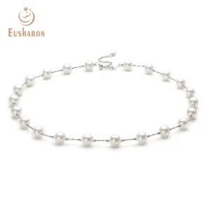 8-8.5mm AAA- White Freshwater AK Pearl Tin Cup Necklace