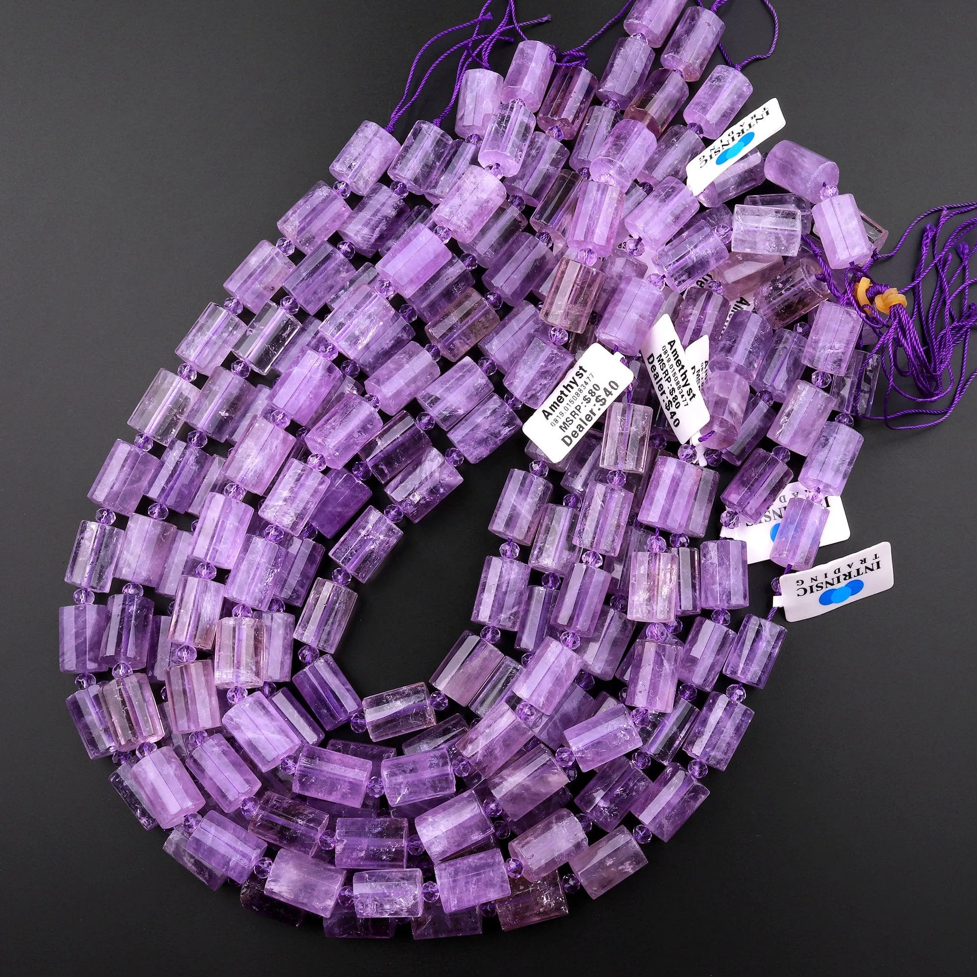 AAA Faceted Natural Amethyst Tube Cylinder Beads Rich Purple Gemstone Beads 15.5" Strand