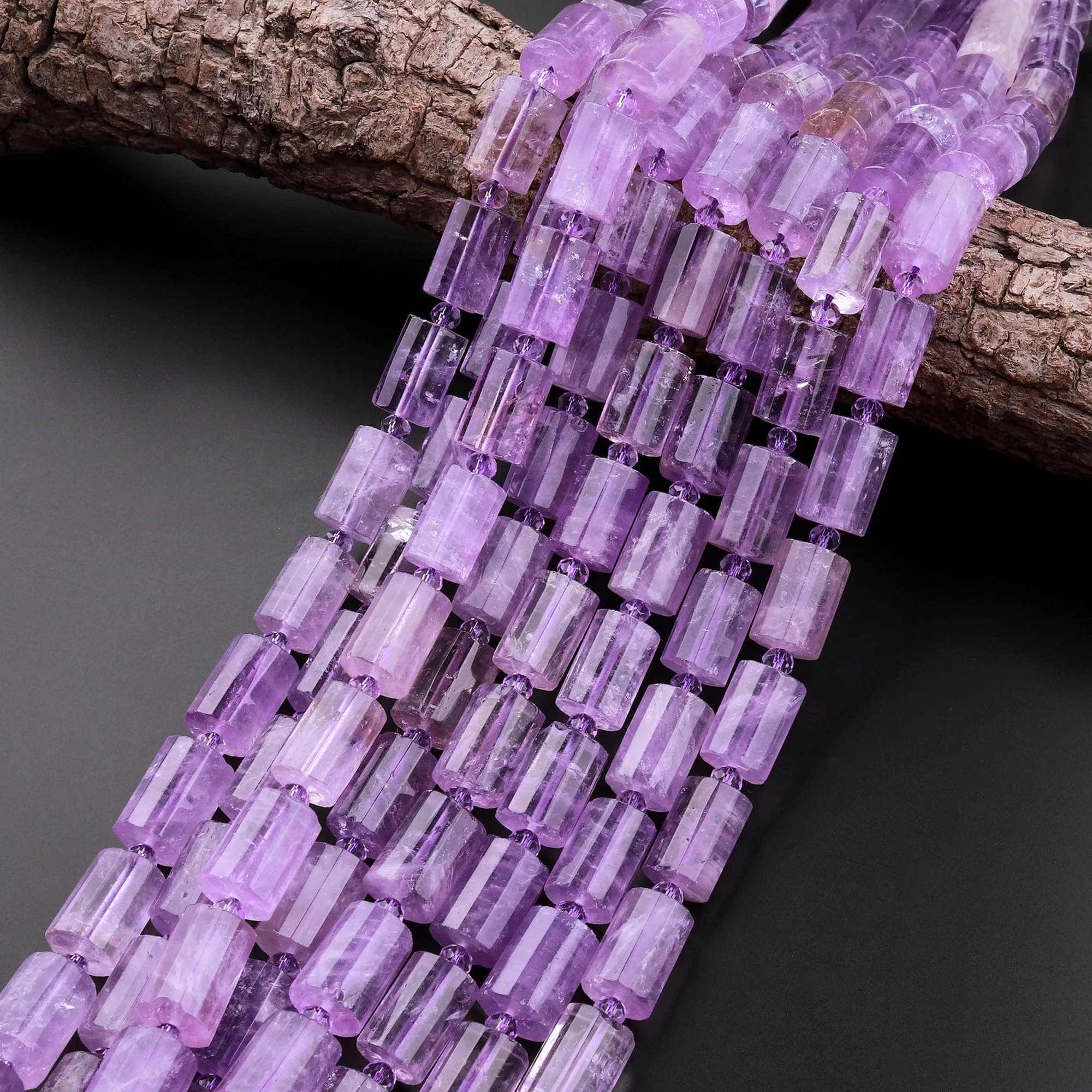 AAA Faceted Natural Amethyst Tube Cylinder Beads Rich Purple Gemstone Beads 15.5" Strand